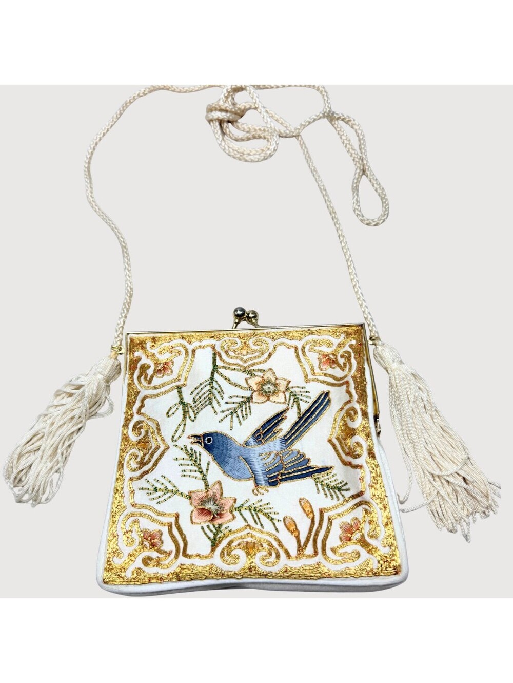 Vintage Chinese Silk Embroidered Bird Floral Purse